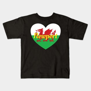 Newport Wales UK Wales Flag Heart Kids T-Shirt